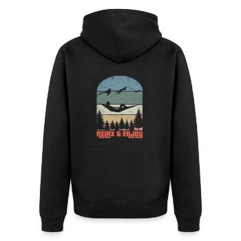 Relax & Enjoy - Unisex Premium Bio Zip Hoodie - Schwarz - Hinten - Nico (187cm)