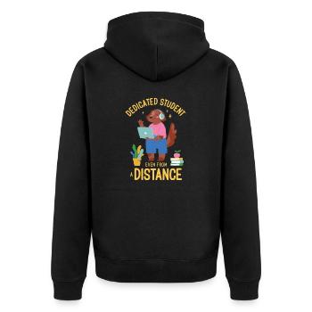 Engagierter Student auch aus der Ferne Engagierter - Unisex Premium Bio Zip Hoodie - Schwarz - Hinten - Nico (187cm)