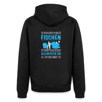 fischen Spruch - Unisex Premium Bio Zip Hoodie - Schwarz - Hinten - Nico (187cm)
