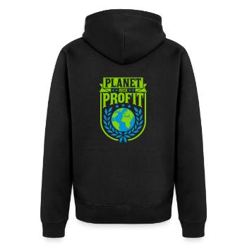 planet over profit Zitat - Unisex Premium Bio Zip Hoodie - Schwarz - Hinten - Nico (187cm)