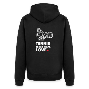 Ich Liebe Tennis - Unisex Premium Bio Zip Hoodie - Schwarz - Hinten - Nico (187cm)