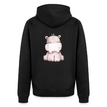 Hippo - Unisex Premium Bio Zip Hoodie - Schwarz - Hinten - Nico (187cm)