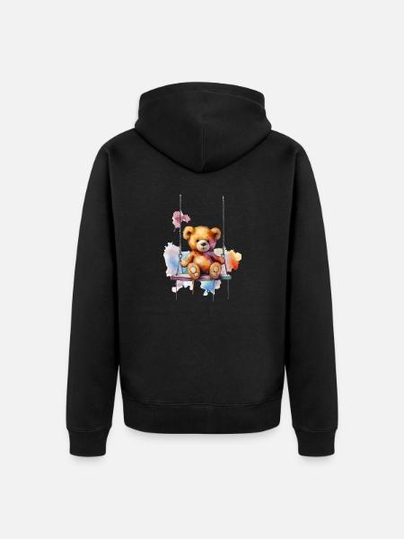Teddy bear on her swing - Unisex Premium Organic Zip Hoodie - black