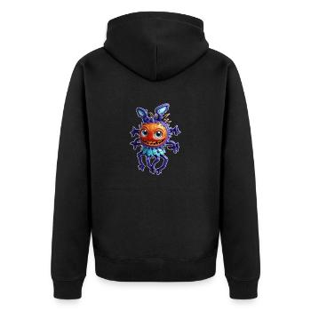 Lila Alien-Fliege - Unisex Premium Bio Zip Hoodie - Schwarz - Hinten - Nico (187cm)
