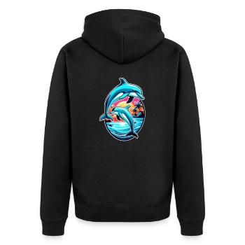 Delfin & Ozean - Unisex Premium Bio Zip Hoodie - Schwarz - Hinten - Nico (187cm)