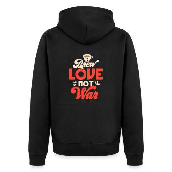 Brew love, not war Tea Bag Mug Tea Drinker - Unisex Premium Bio Zip Hoodie - Schwarz - Hinten - Nico (187cm)