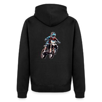 Biker / Motorrad Fahrer / Biker / Zweirad / Cross - Unisex Premium Bio Zip Hoodie - Schwarz - Hinten - Nico (187cm)