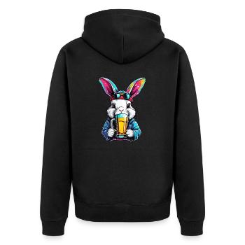 Osterhase / Ostern / Eier / Feiertage / Osterfest - Unisex Premium Bio Zip Hoodie - Schwarz - Hinten - Nico (187cm)