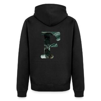 Lettre f marbré vert - Veste à capuche bio Premium Unisexe - noir - Dos - Nico (187cm)