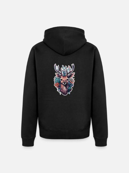 Chevreuils entourés de fleurs - Veste à capuche bio Premium Unisexe - noir