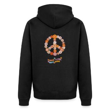 Peace Sign Make Love Not War - Unisex Premium Bio Zip Hoodie - Schwarz - Hinten - Nico (187cm)