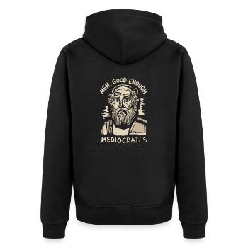 Minimalismus trifft Philosophie - Unisex Premium Bio Zip Hoodie - Schwarz - Hinten - Nico (187cm)