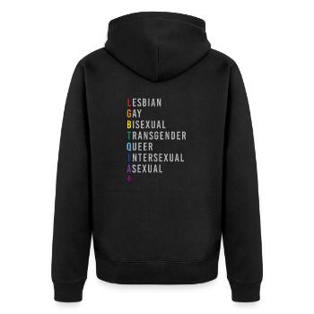 LGBTQIA+ Love Regenbogen Flagge Geschlechter - Unisex Premium Bio Zip Hoodie - Schwarz - Hinten - Nico (187cm)