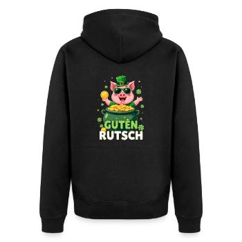 Silvester - Glücksschwein Neujahr - Unisex Premium Bio Zip Hoodie - Schwarz - Hinten - Nico (187cm)
