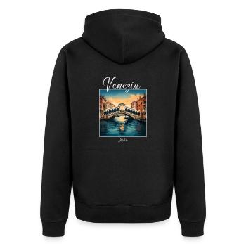 Venedig, Venezia - Unisex Premium Bio Zip Hoodie - Schwarz - Hinten - Nico (187cm)