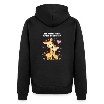 Ich werde große Schwester 2025 - Unisex Premium Bio Zip Hoodie - Schwarz - Hinten - Nico (187cm)