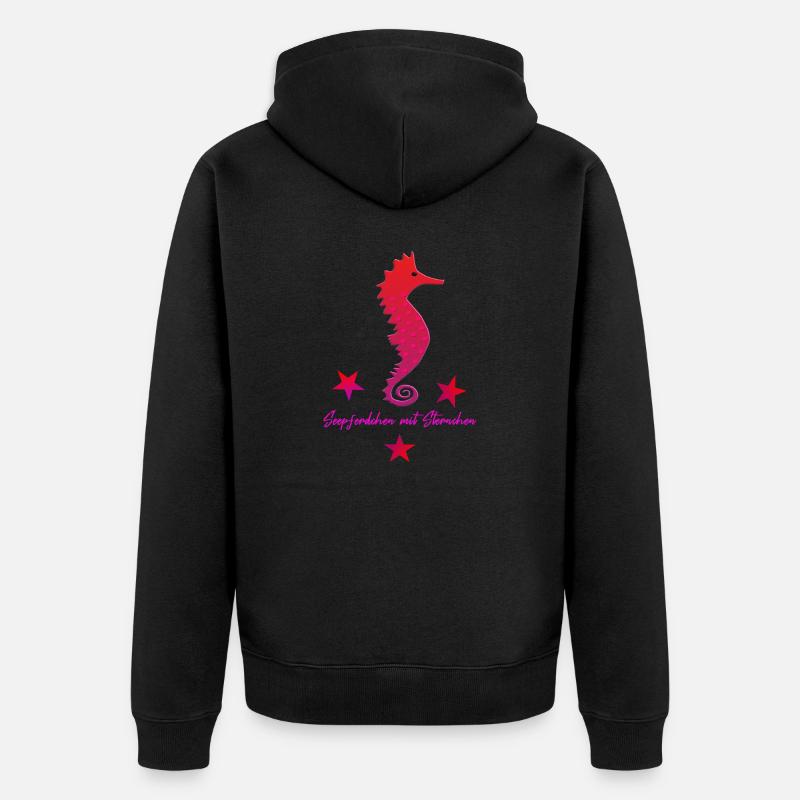 Hippocampe rouge avec rose étoilé - Veste à capuche bio Premium Unisexe - noir
