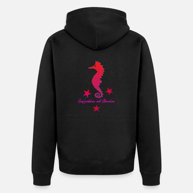 rotes Seepferd mit Sternchen - Unisex Premium Bio Zip Hoodie - Schwarz