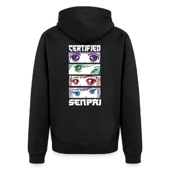 Certified Senpai Anime Manga Zertifizierter Senpai - Unisex Premium Bio Zip Hoodie - Schwarz - Hinten - Nico (187cm)