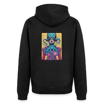 Mystisches und mysteriöses Pink Halb Frau, halb Okto - Unisex Premium Bio Zip Hoodie - Schwarz - Hinten - Nico (187cm)