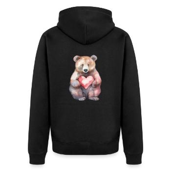 Cute & cute bear with heart love brown bear - Unisex Premium Organic Zip Hoodie - black - Back - Nico (187cm)