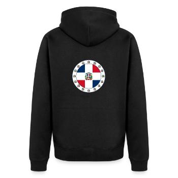 Dominican Republic Flag Medallion with Emblem - Unisex Premium Organic Zip Hoodie - black - Back - Nico (187cm)