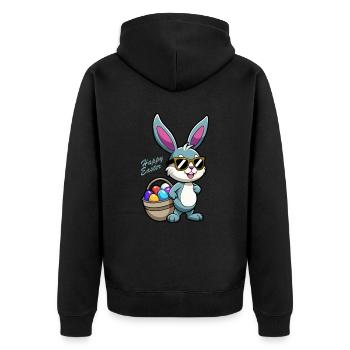 Happy Easter - Osterhase - Osterei - Geschenk - Unisex Premium Bio Zip Hoodie - Schwarz - Hinten - Nico (187cm)