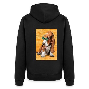 cooles Strand-Basset - Unisex Premium Bio Zip Hoodie - Schwarz - Hinten - Nico (187cm)