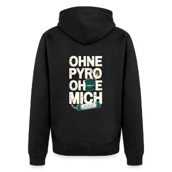 Ohne Pyro Ohne Mich - Unisex Premium Bio Zip Hoodie - Schwarz - Hinten - Nico (187cm)