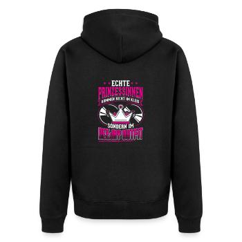 DJ ECHTE PRINZESSINNEN DEEJAY OUTFIT - Unisex Premium Bio Zip Hoodie - Schwarz - Hinten - Nico (187cm)