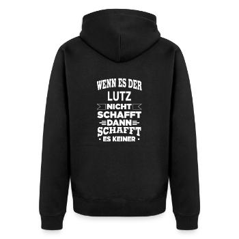 LUTZ - Unisex Premium Bio Zip Hoodie - Schwarz - Hinten - Nico (187cm)