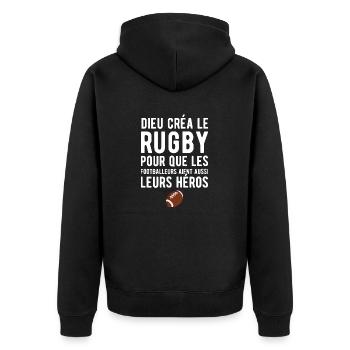 Dieu créa le rugby humour - Veste à capuche bio Premium Unisexe - noir - Dos - Nico (187cm)