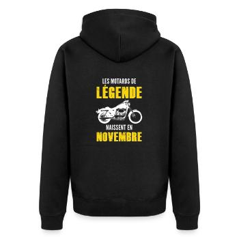 anniversaire motard novembre / motards de légende - Veste à capuche bio Premium Unisexe - noir - Dos - Nico (187cm)