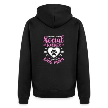 Kinda Busy Being a Social Worker and Dog Mom - Unisex Premium Organic Zip Hoodie - black - Back - Nico (187cm)