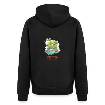 Tropisches Paradies - Unisex Premium Bio Zip Hoodie - Schwarz - Hinten - Nico (187cm)