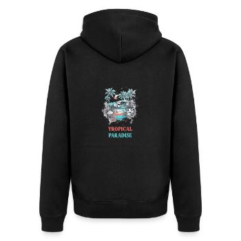 Tropisches Paradies - Unisex Premium Bio Zip Hoodie - Schwarz - Hinten - Nico (187cm)