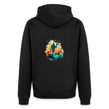 Marcus der Jäger - Unisex Premium Bio Zip Hoodie - Schwarz - Hinten - Nico (187cm)