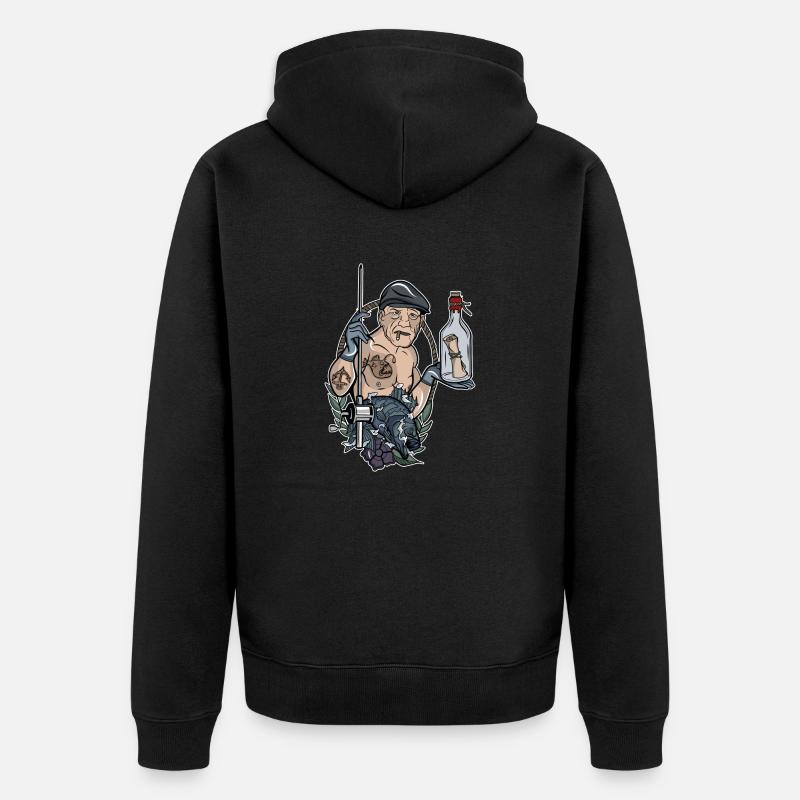 Angler // Oldschool // Illustration - Veste à capuche bio Premium Unisexe - noir