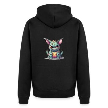 Kiro der Streuer - Unisex Premium Bio Zip Hoodie - Schwarz - Hinten - Nico (187cm)