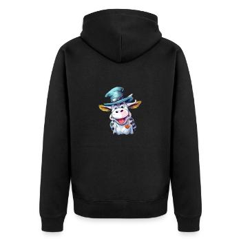 Misy the cow in the hat - Unisex Premium Organic Zip Hoodie - black - Back - Nico (187cm)