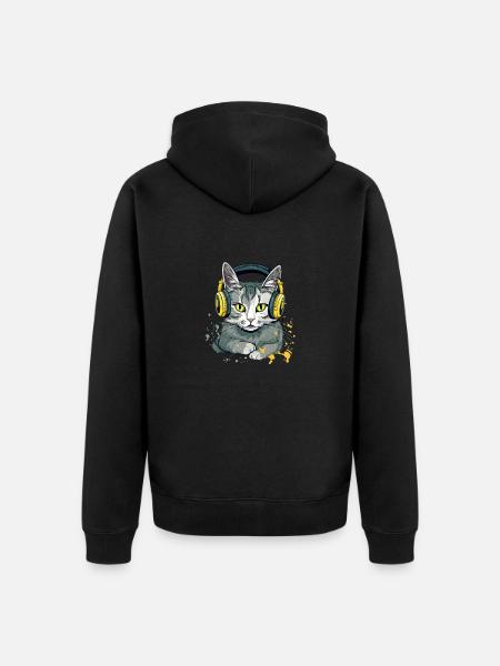 Jili le chat audiophile - Veste à capuche bio Premium Unisexe - noir