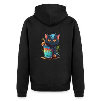 Super cute Cat drinks a cocktail - Unisex Premium Bio Zip Hoodie - Schwarz - Hinten - Nico (187cm)