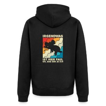 Irgendwas ist hier Faul OH DAS BIN JA ICH - Unisex Premium Bio Zip Hoodie - Schwarz - Hinten - Nico (187cm)