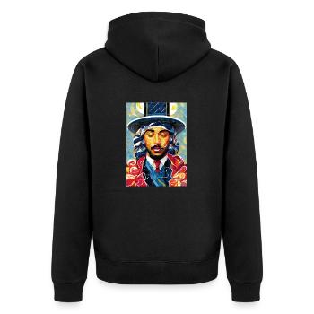 Ruhender Gentleman (Kunstsammlung) - Unisex Premium Bio Zip Hoodie - Schwarz - Hinten - Nico (187cm)