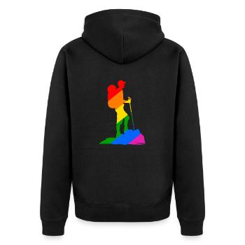 Bunter Wanderer - Wandern - Unisex Premium Bio Zip Hoodie - Schwarz - Hinten - Nico (187cm)