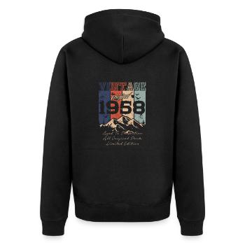 Legendärer Jahrgang 1958 - Unisex Premium Bio Zip Hoodie - Schwarz - Hinten - Nico (187cm)