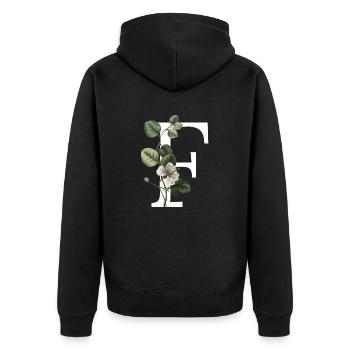 Buchstabe F Grün Botanisch - Unisex Premium Bio Zip Hoodie - Schwarz - Hinten - Nico (187cm)