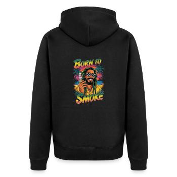 Born To Smoke - Rasta Humor Und Cannabis - Unisex Premium Bio Zip Hoodie - Schwarz - Hinten - Nico (187cm)