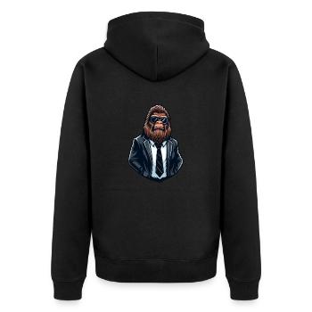 Bigfoot Geschäftsmann - Cool Lustiger Sasquatch - Unisex Premium Bio Zip Hoodie - Schwarz - Hinten - Nico (187cm)