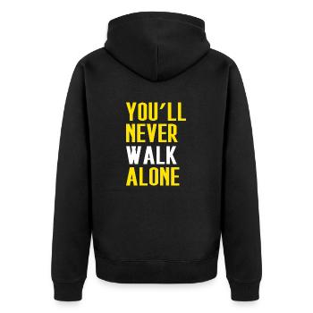 Never Walk Alone Dortmund - Unisex Premium Bio Zip Hoodie - Schwarz - Hinten - Nico (187cm)